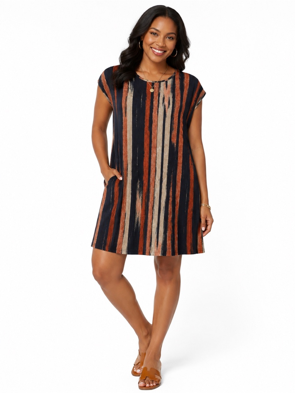 EMERY ROSE Batwing Sleeve Brush Stroke Print T-Shirt Shift Dress Sz. XL